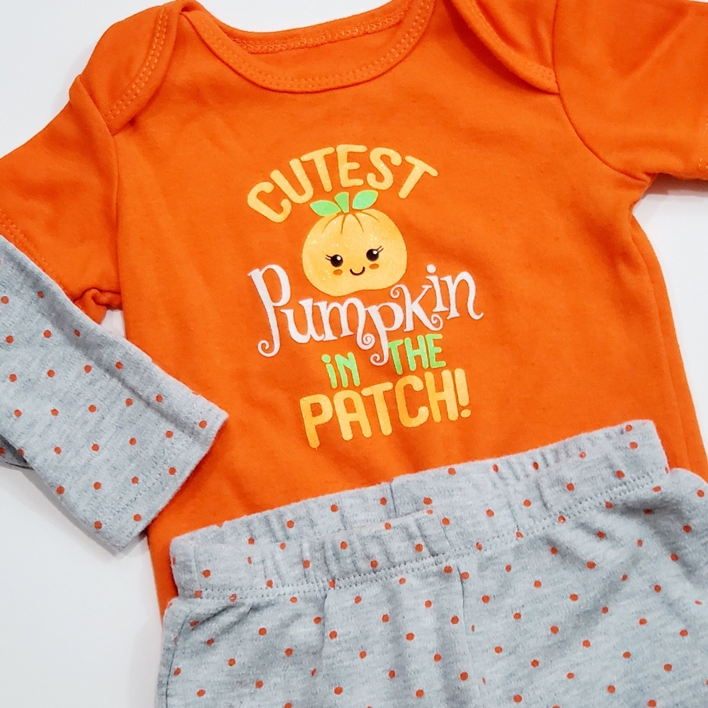 Celebrate Halloween 2 pc Pumpkin Theme Outfit Size 6-9M Long Sleeve Grey Orange